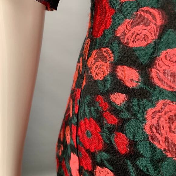 LELA ROSE Size 6 Black Red Silk Blend Floral Evening Cocktail Dress - Picture 5 of 11